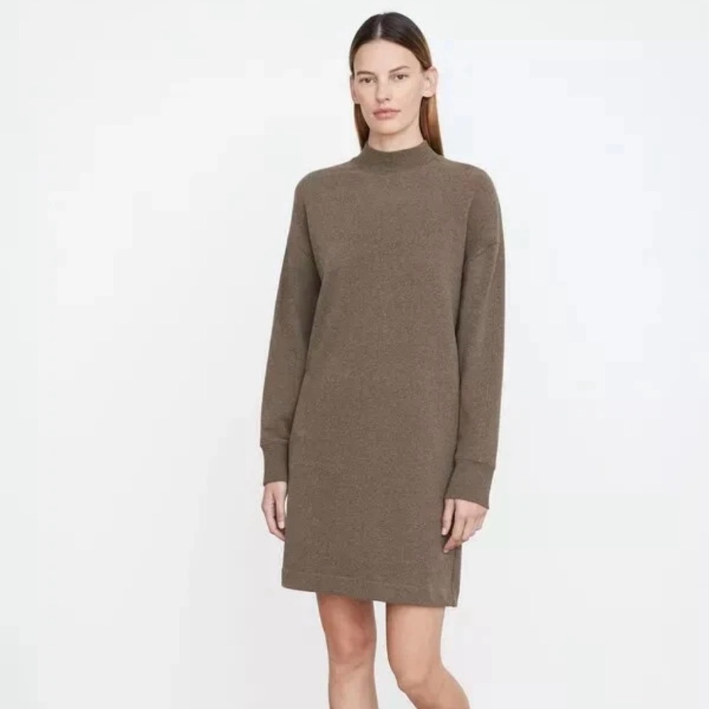 Vince Womens French Terry Long Sleeve Sweatshirt Dress Sz Med Brown  Mock Neck